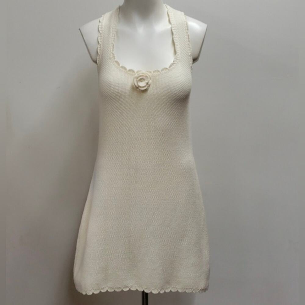 Wild Fable Rosette Mini Sweater Knit Dress Women's Size Large Scalloped Hem